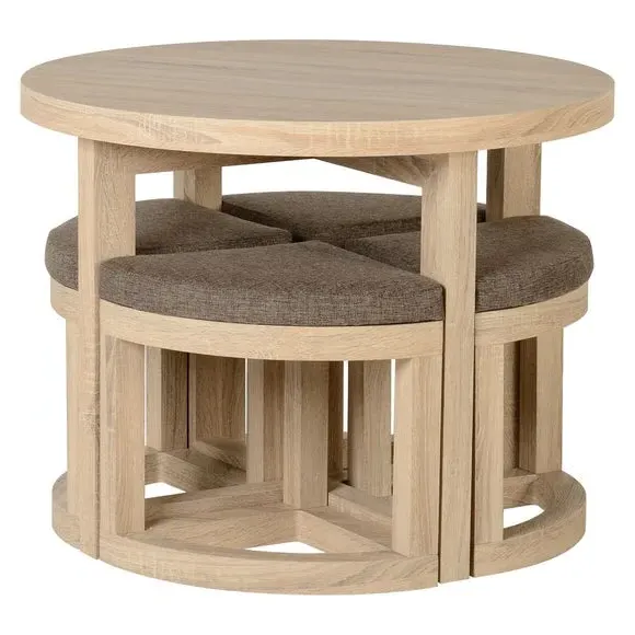 Round Dining Set with Stowaway Chairs - Natural