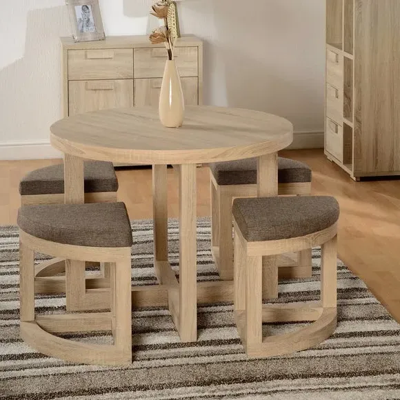 Round Dining Set with Stowaway Chairs - Natural image