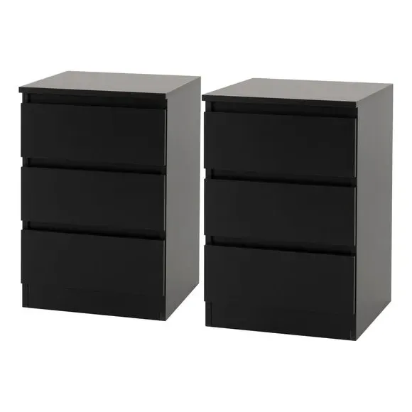Set of 2 Bedside Tables with 3 Drawers - Black image