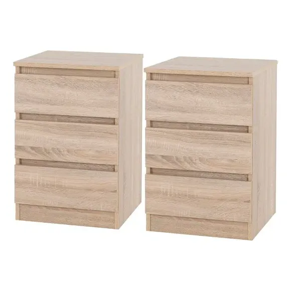 Set of 2 Bedside Tables with 3 Drawers - Oak