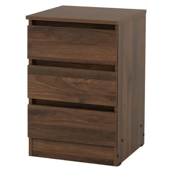 Set of 2 Bedside Tables with 3 Drawers - Walnut
