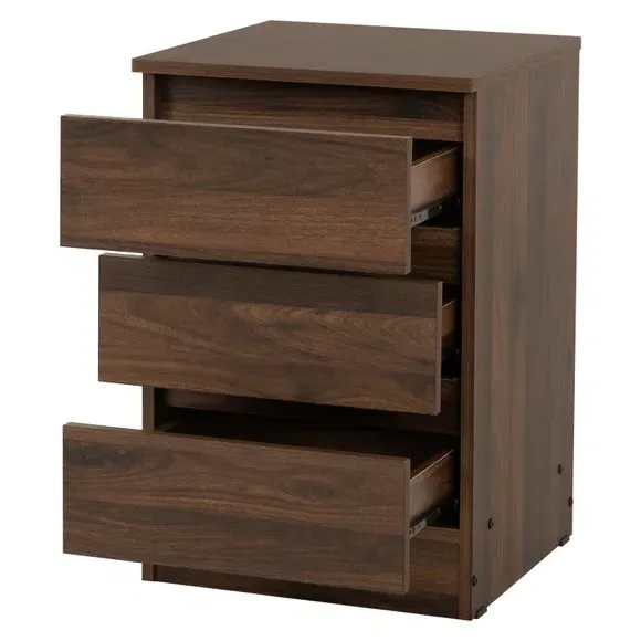 Set of 2 Bedside Tables with 3 Drawers - Walnut