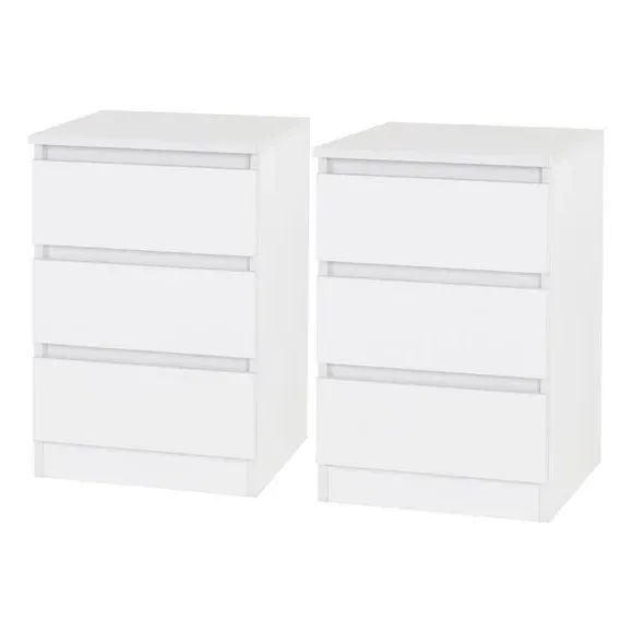 Set of 2 Bedside Tables with 3 Drawers - White
