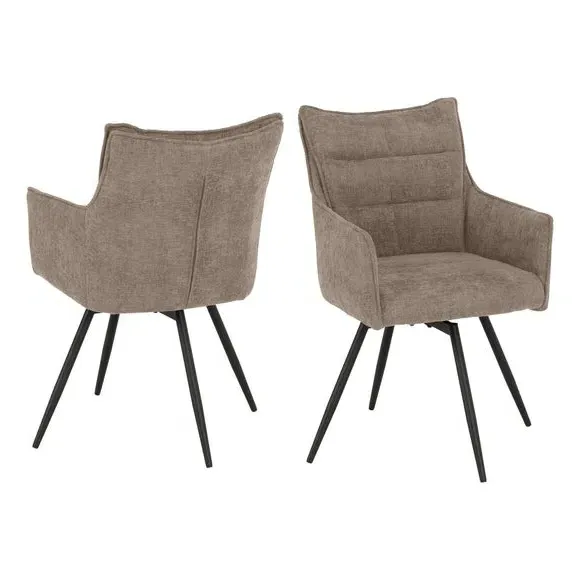 Set of 2 Carver Swivel Dining Chairs - Fawn, Fabric
