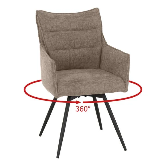 Set of 2 Carver Swivel Dining Chairs - Fawn, Fabric