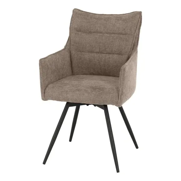 Set of 2 Carver Swivel Dining Chairs - Fawn, Fabric