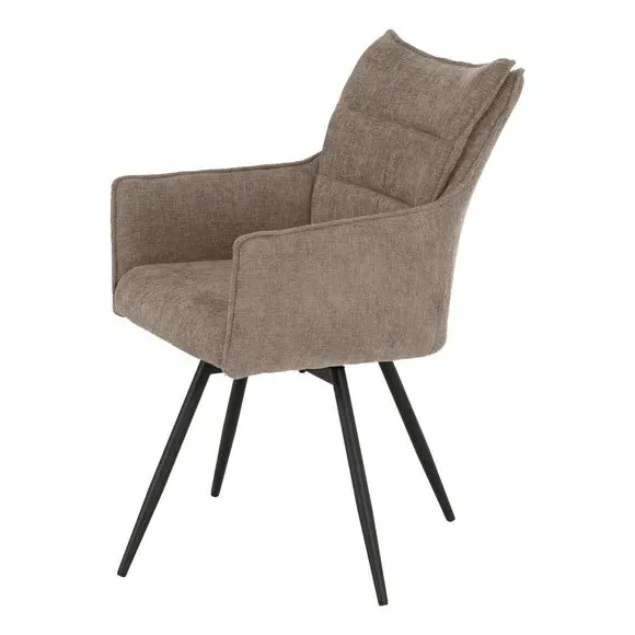 Set of 2 Carver Swivel Dining Chairs - Fawn, Fabric