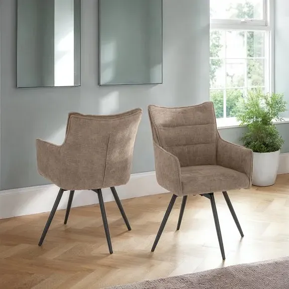 Set of 2 Carver Swivel Dining Chairs - Fawn, Fabric image