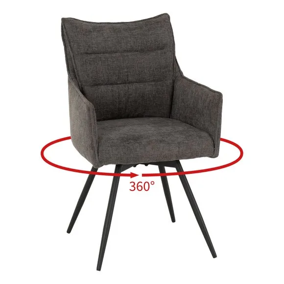 Set of 2 Carver Swivel Dining Chairs - Grey, Fabric