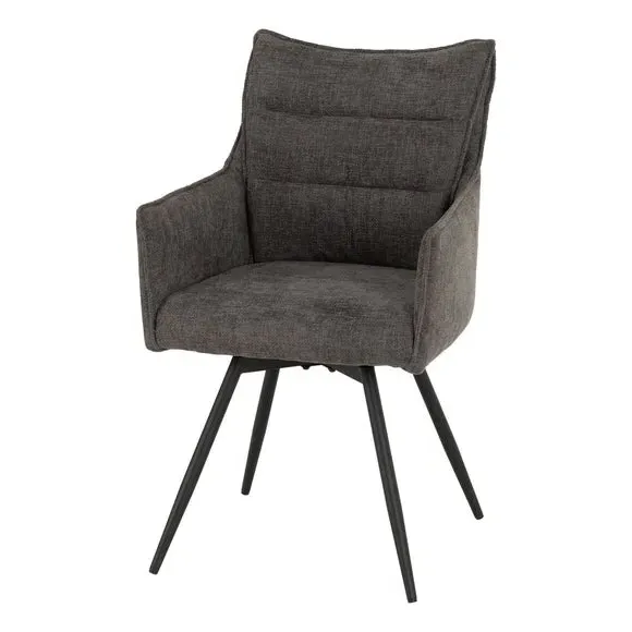 Set of 2 Carver Swivel Dining Chairs - Grey, Fabric