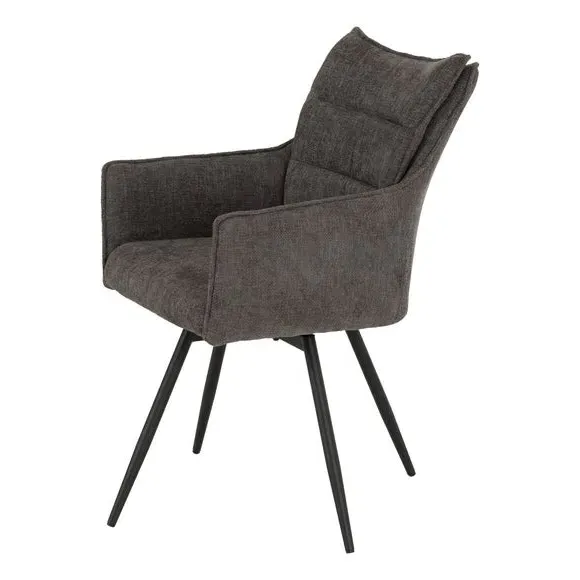 Set of 2 Carver Swivel Dining Chairs - Grey, Fabric