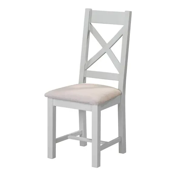 Set of 2 Cross Back Dining Chairs - Grey, Wood