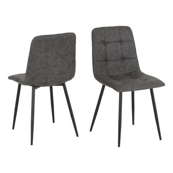 Set of 2 Dining Chairs - Charcoal, Faux Suede