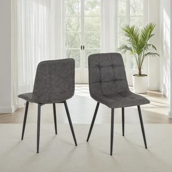 Set of 2 Dining Chairs - Charcoal, Faux Suede image