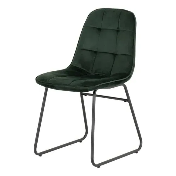 Set of 2 Dining Chairs - Emerald Green, Velvet