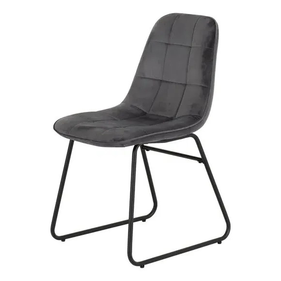 Set of 2 Dining Chairs - Grey, Velvet
