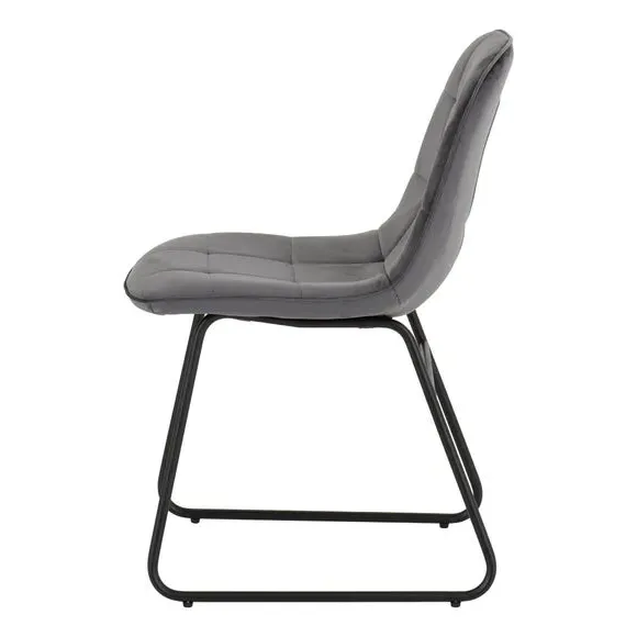 Set of 2 Dining Chairs - Grey, Velvet