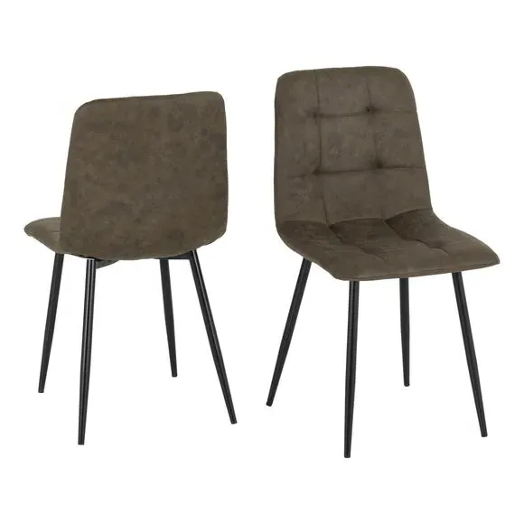 Set of 2 Dining Chairs - Olive, Faux Suede