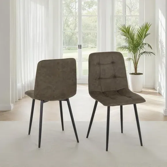 Set of 2 Dining Chairs - Olive, Faux Suede