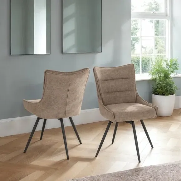 Set of 2 Swivel Dining Chairs - Fawn, Fabric image