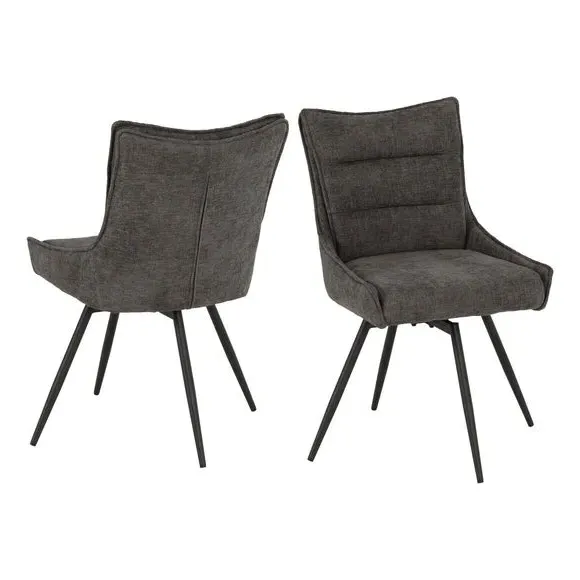 Set of 2 Swivel Dining Chairs - Grey, Fabric