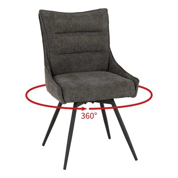 Set of 2 Swivel Dining Chairs - Grey, Fabric