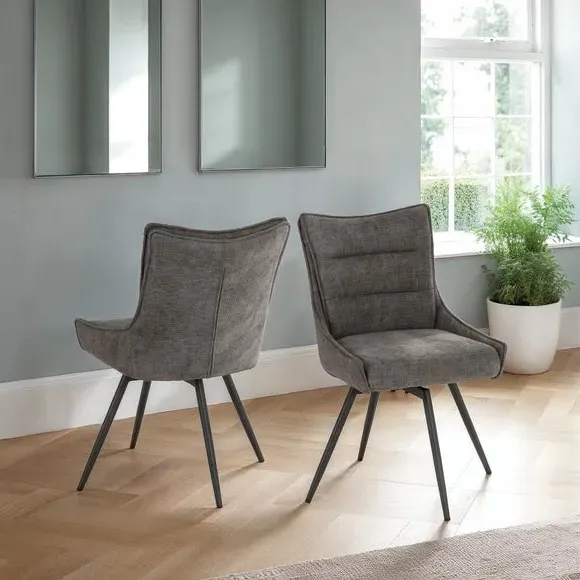 Set of 2 Swivel Dining Chairs - Grey, Fabric