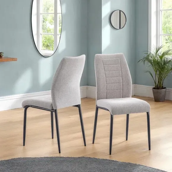 Set of 4 Dining Chairs - Grey, Fabric