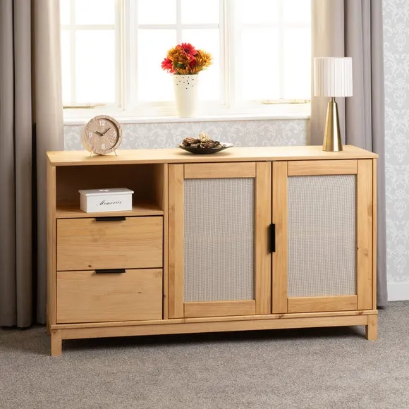 Sideboard with Rattan Drawers - Brown, Pine image