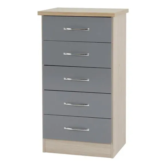 Slim 5-Drawer Chest - Grey, Oak Veneer