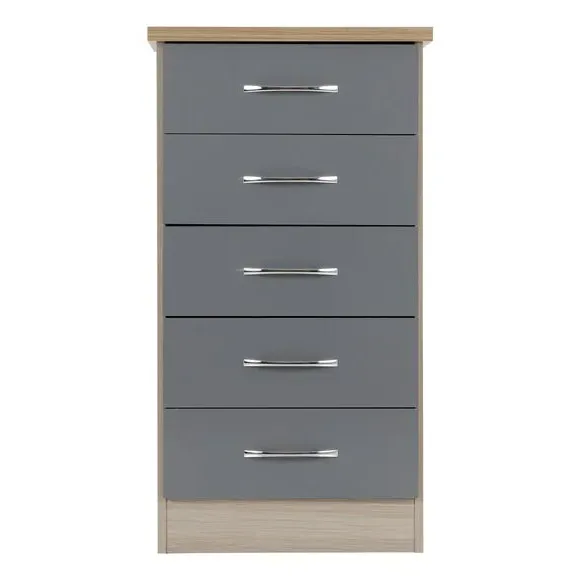 Slim 5-Drawer Chest - Grey, Oak Veneer
