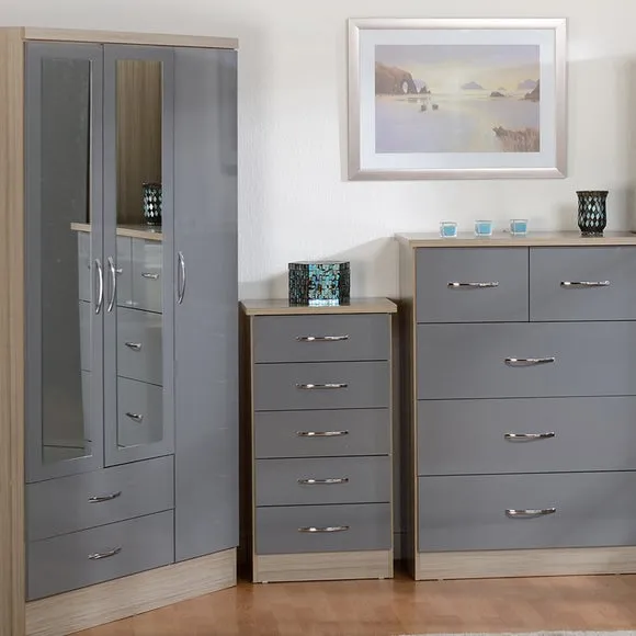 Slim 5-Drawer Chest - Grey, Oak Veneer image
