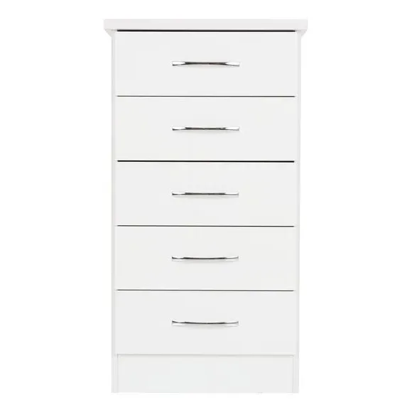Slim 5-Drawer Chest - White, Oak Veneer