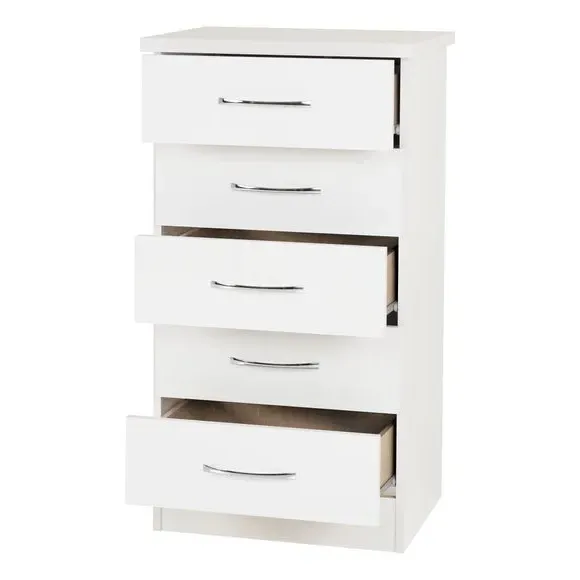 Slim 5-Drawer Chest - White, Oak Veneer