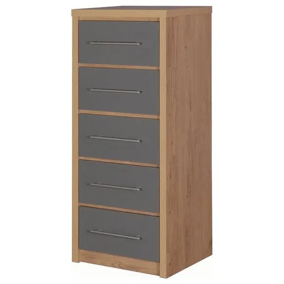 Slim 5-Drawer Chest with Gloss Front - Grey image