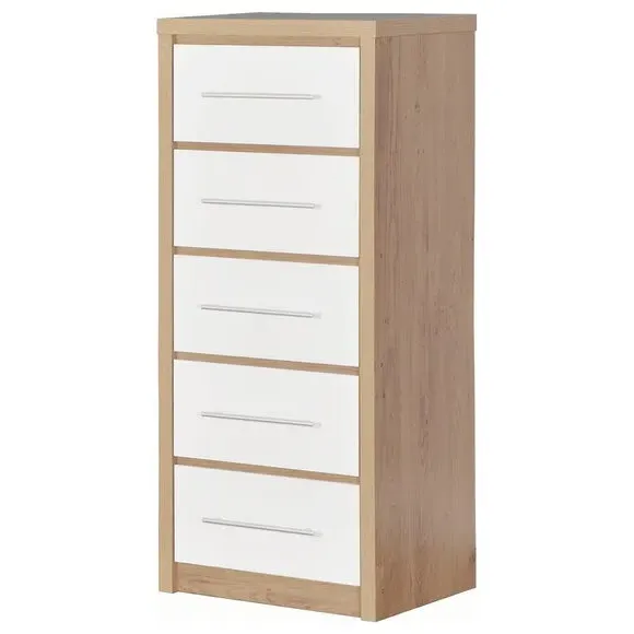 Slim 5-Drawer Chest with Gloss Front - White