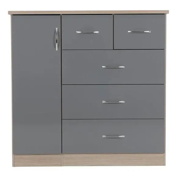 Small Single 5 Drawer Wardrobe - Grey, Oak Veneer