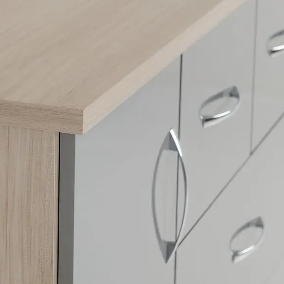 Small Single 5 Drawer Wardrobe - Grey, Oak Veneer