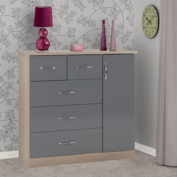 Small Single 5 Drawer Wardrobe - Grey, Oak Veneer image