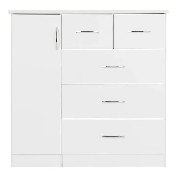 Small Single 5 Drawer Wardrobe - White, Oak Veneer