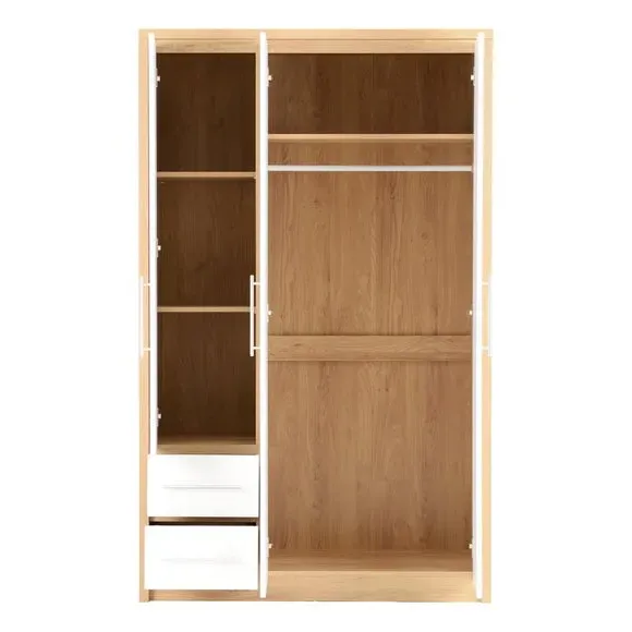 Triple 2 Drawer Wardrobe - White, Oak Veneer