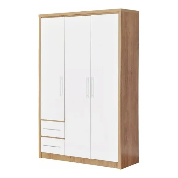 Triple 2 Drawer Wardrobe - White, Oak Veneer