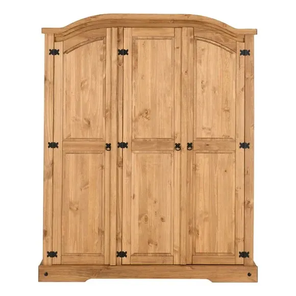 Triple Wardrobe with Curved Top - Pine