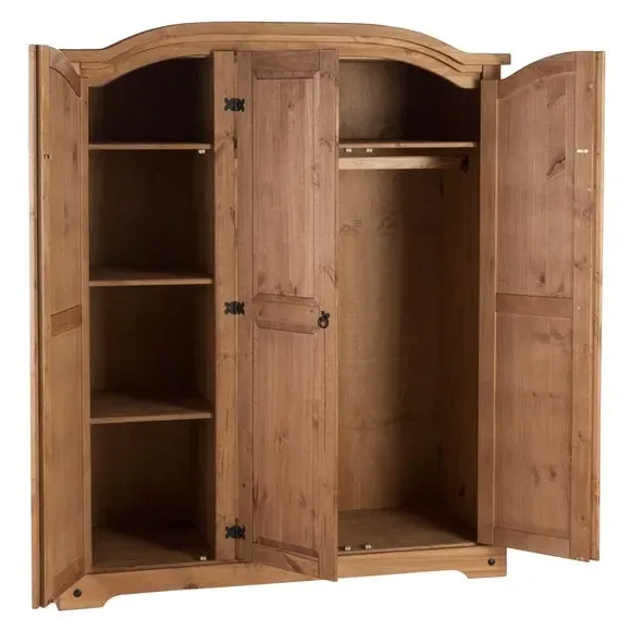 Triple Wardrobe with Curved Top - Pine