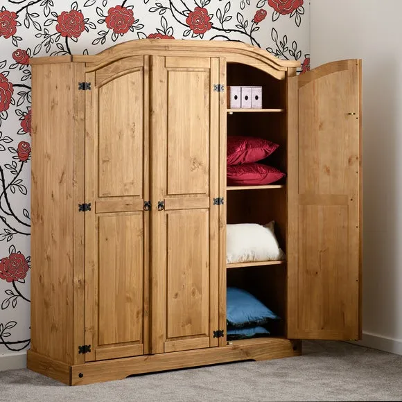 Triple Wardrobe with Curved Top - Pine image
