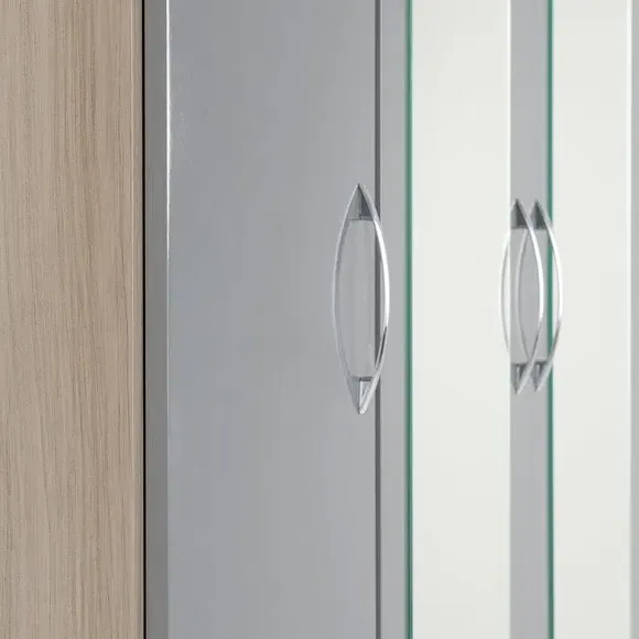 Triple Wardrobe with Mirror - Grey, Oak
