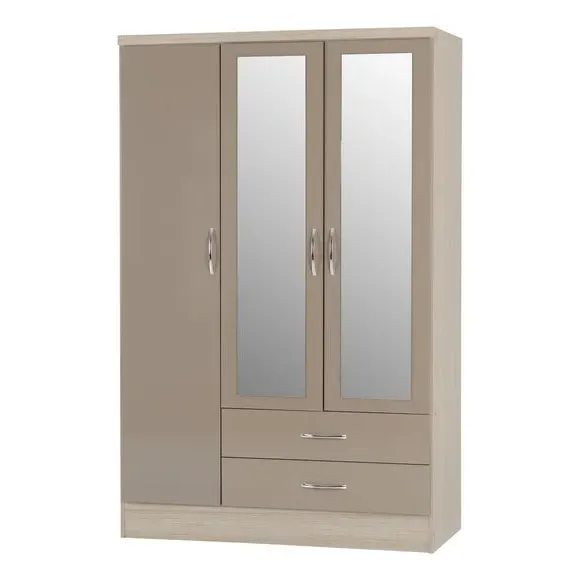 Triple Wardrobe with Mirror - Natural, Oak