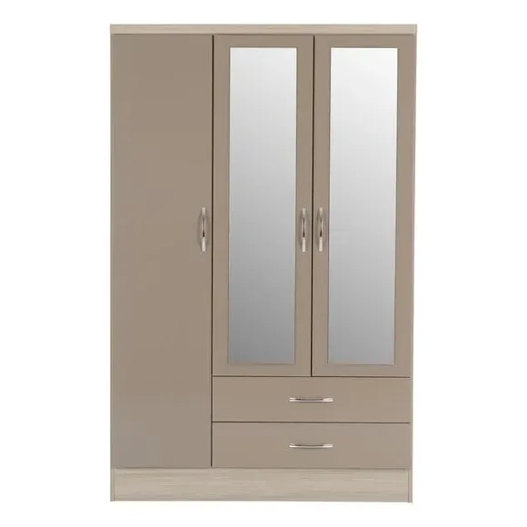 Triple Wardrobe with Mirror - Natural, Oak