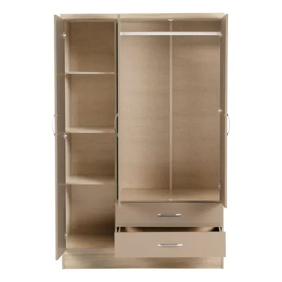 Triple Wardrobe with Mirror - Natural, Oak