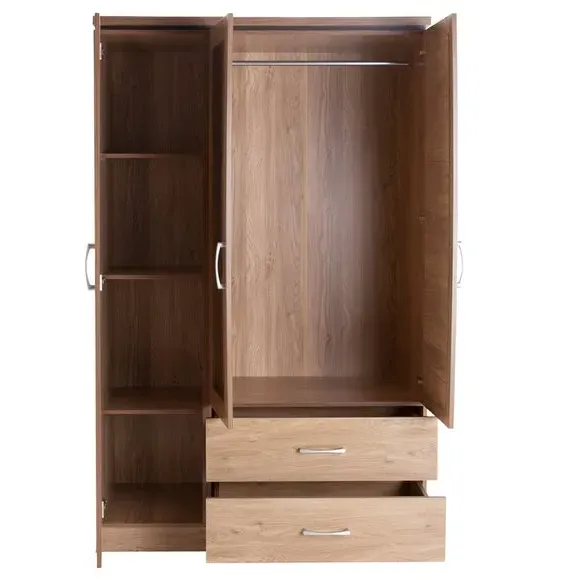 Triple Wardrobe with Mirror - Natural, Oak
